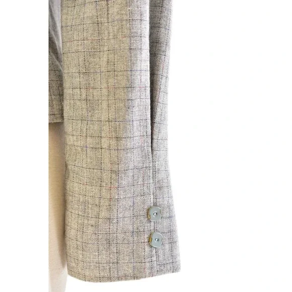 70s Vintage Gray Peplum Blazer Womens S Mod Windowpane Plaid Puff Sleeve Jacket - Picture 4 of 6